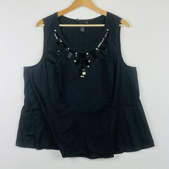 Lane‎ Bryant Black Poplin Sleeveless Stud Beaded Accent Tank Top Shirt Womens 24 - Picture 1 of 4